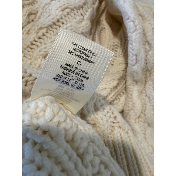 Alice + Olivia Womens Sz L Cream Kenny Oversized Cableknit Sweater Wool Chunky - Picture 5 of 7